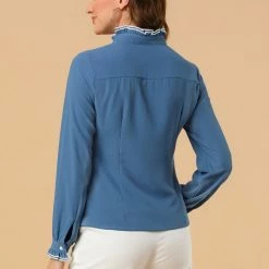 Allegra K Women Ruffle Stand Collar Shirt Button Down Office Work Chiffon Long Sleeve Top 72 Allegra K Women Ruffle Stand Collar Shirt Button Down Office Work Chiffon Long Sleeve Top