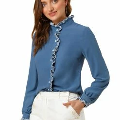 Allegra K Women Ruffle Stand Collar Shirt Button Down Office Work Chiffon Long Sleeve Top 68 Allegra K Women Ruffle Stand Collar Shirt Button Down Office Work Chiffon Long Sleeve Top
