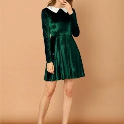 Allegra K Women's Vintage Velvet Long Sleeve A Line Contrast Doll Peter Pan Collar Dress 38 Allegra K Women's Vintage Velvet Long Sleeve A Line Contrast Doll Peter Pan Collar Dress