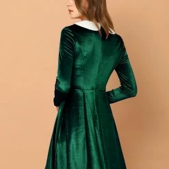 Allegra K Women's Vintage Velvet Long Sleeve A Line Contrast Doll Peter Pan Collar Dress 40 Allegra K Women's Vintage Velvet Long Sleeve A Line Contrast Doll Peter Pan Collar Dress