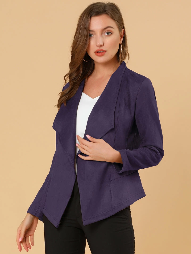 Allegra K Women's Faux Suede Jacket Open Front Lapel Draped Outwear Cardigan 18 Allegra K Women's Faux Suede Jacket Open Front Lapel Draped Outwear Cardigan