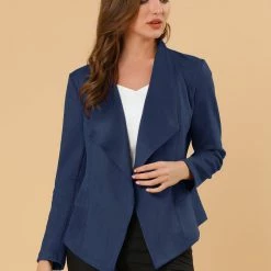 Allegra K Women's Faux Suede Jacket Open Front Lapel Draped Outwear Cardigan 47 Allegra K Women's Faux Suede Jacket Open Front Lapel Draped Outwear Cardigan