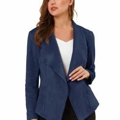 Allegra K Women's Faux Suede Jacket Open Front Lapel Draped Outwear Cardigan 46 Allegra K Women's Faux Suede Jacket Open Front Lapel Draped Outwear Cardigan