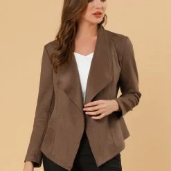 Allegra K Women's Faux Suede Jacket Open Front Lapel Draped Outwear Cardigan 29 Allegra K Women's Faux Suede Jacket Open Front Lapel Draped Outwear Cardigan