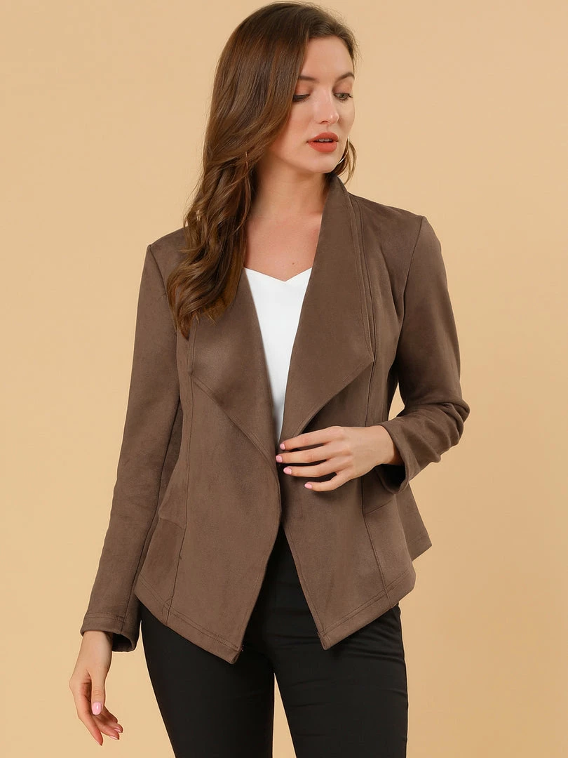 Allegra K Women's Faux Suede Jacket Open Front Lapel Draped Outwear Cardigan 5 Allegra K Women's Faux Suede Jacket Open Front Lapel Draped Outwear Cardigan