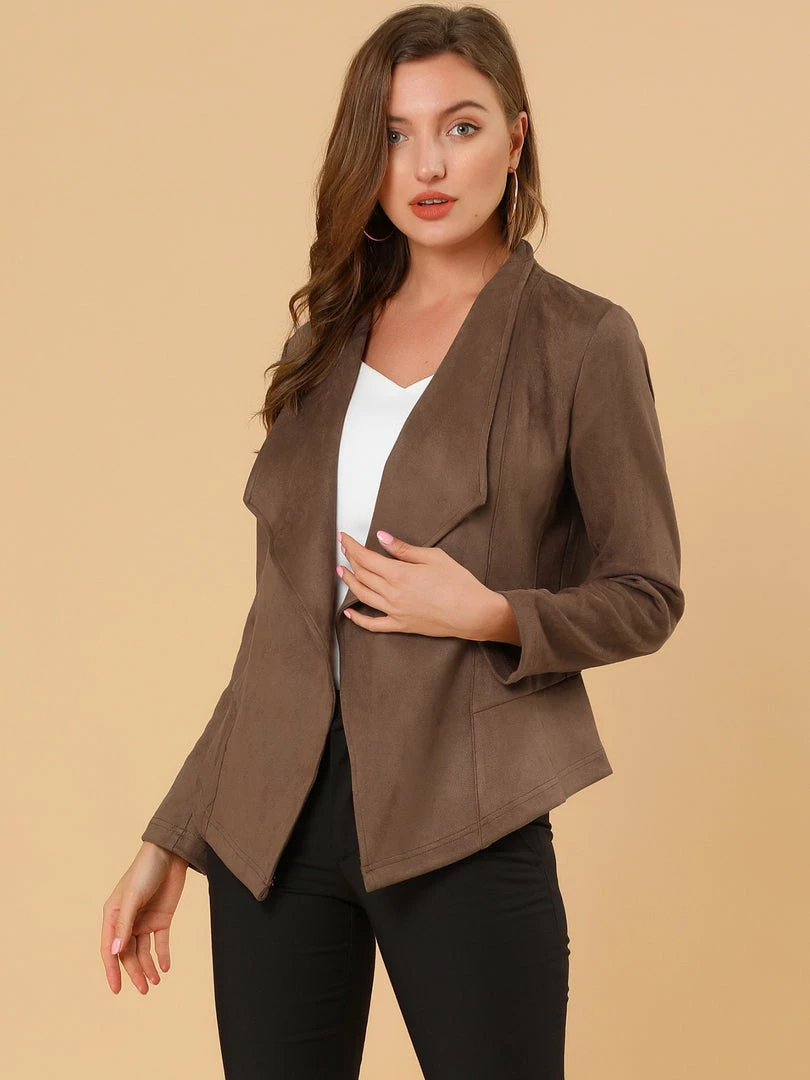 Allegra K Women's Faux Suede Jacket Open Front Lapel Draped Outwear Cardigan 6 Allegra K Women's Faux Suede Jacket Open Front Lapel Draped Outwear Cardigan