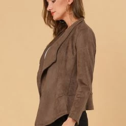 Allegra K Women's Faux Suede Jacket Open Front Lapel Draped Outwear Cardigan 31 Allegra K Women's Faux Suede Jacket Open Front Lapel Draped Outwear Cardigan