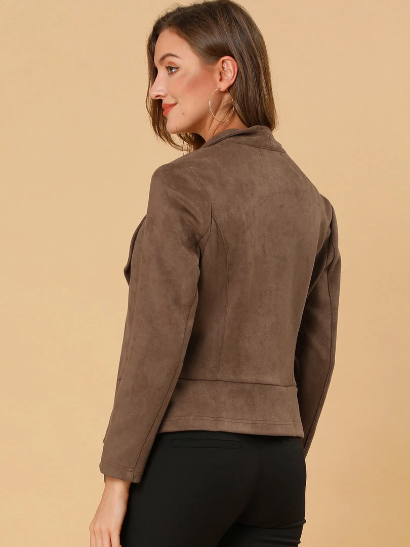 Allegra K Women's Faux Suede Jacket Open Front Lapel Draped Outwear Cardigan 8 Allegra K Women's Faux Suede Jacket Open Front Lapel Draped Outwear Cardigan