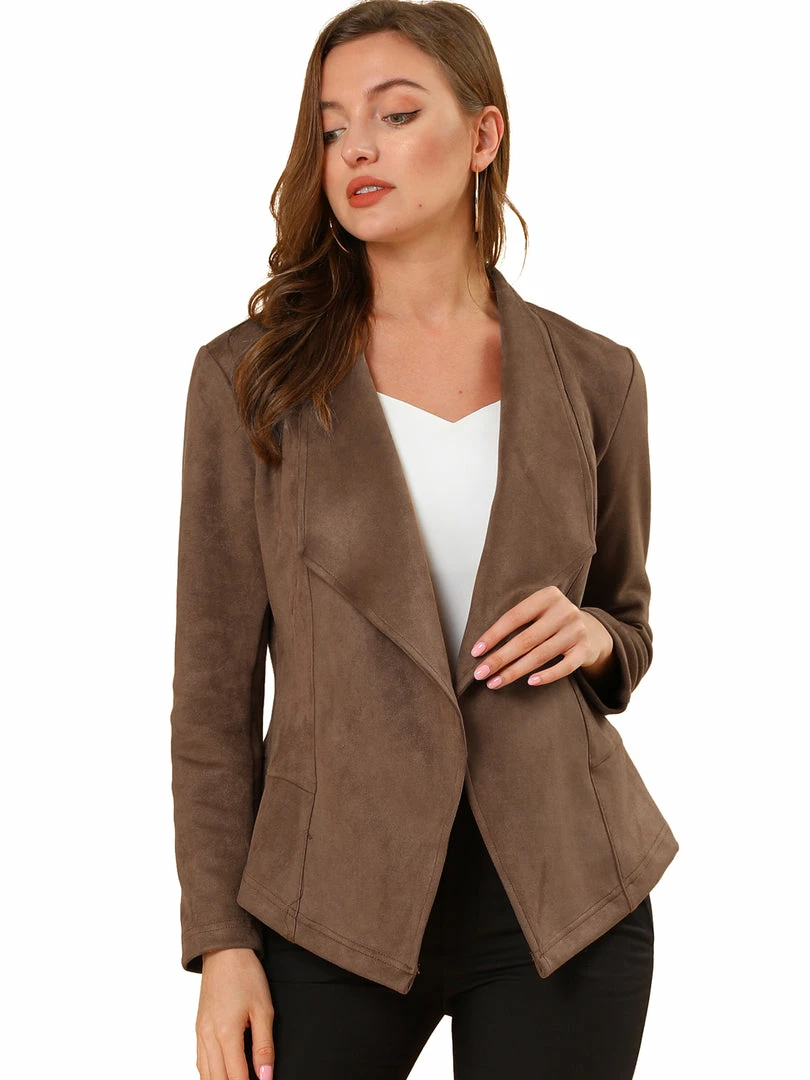 Allegra K Women's Faux Suede Jacket Open Front Lapel Draped Outwear Cardigan 4 Allegra K Women's Faux Suede Jacket Open Front Lapel Draped Outwear Cardigan