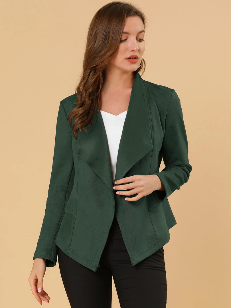 Allegra K Women's Faux Suede Jacket Open Front Lapel Draped Outwear Cardigan 11 Allegra K Women's Faux Suede Jacket Open Front Lapel Draped Outwear Cardigan