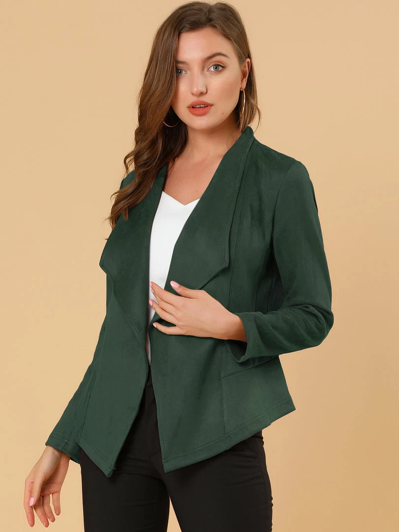 Allegra K Women's Faux Suede Jacket Open Front Lapel Draped Outwear Cardigan 12 Allegra K Women's Faux Suede Jacket Open Front Lapel Draped Outwear Cardigan