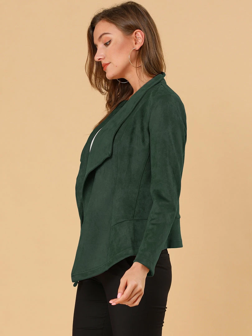 Allegra K Women's Faux Suede Jacket Open Front Lapel Draped Outwear Cardigan 13 Allegra K Women's Faux Suede Jacket Open Front Lapel Draped Outwear Cardigan