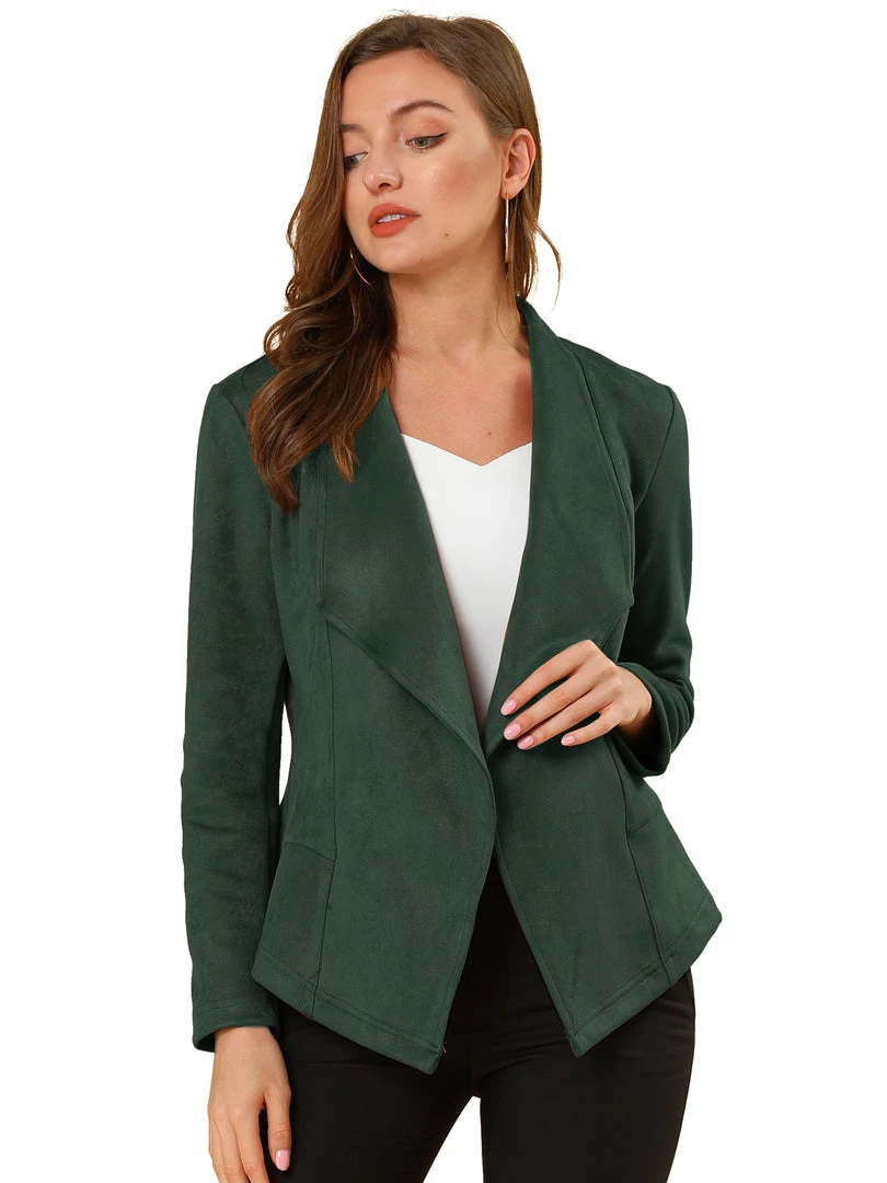 Allegra K Women's Faux Suede Jacket Open Front Lapel Draped Outwear Cardigan 10 Allegra K Women's Faux Suede Jacket Open Front Lapel Draped Outwear Cardigan