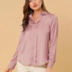 Allegra K V Neck Long Sleeve Work Shirt