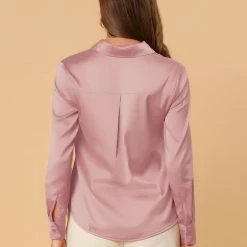 Allegra K V Neck Long Sleeve Work Shirt