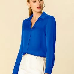 Allegra K V Neck Long Sleeve Work Shirt