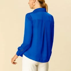 Allegra K V Neck Long Sleeve Work Shirt