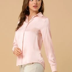 Allegra K V Neck Long Sleeve Work Shirt