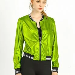 Allegra K Holographic Lightweight Bomber Jacket