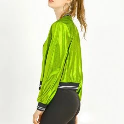 Allegra K Holographic Lightweight Bomber Jacket