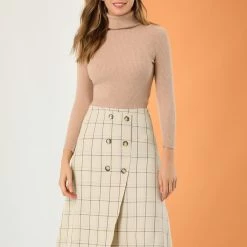 Allegra K Women's Plaid Vintage Faux Wrap Buttons Front Midi High Waist Skirt 22 Allegra K Women's Plaid Vintage Faux Wrap Buttons Front Midi High Waist Skirt