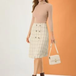 Allegra K Women's Plaid Vintage Faux Wrap Buttons Front Midi High Waist Skirt 23 Allegra K Women's Plaid Vintage Faux Wrap Buttons Front Midi High Waist Skirt