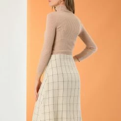 Allegra K Women's Plaid Vintage Faux Wrap Buttons Front Midi High Waist Skirt 24 Allegra K Women's Plaid Vintage Faux Wrap Buttons Front Midi High Waist Skirt