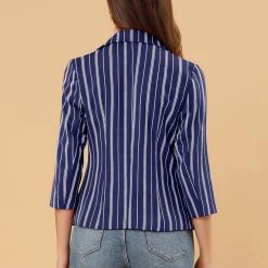 Allegra K Striped 3/4 Sleeves Open Front Notched Lapel Blazer Women 100 Allegra K Striped 3/4 Sleeves Open Front Notched Lapel Blazer Women