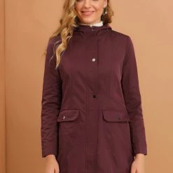 Allegra K Women's Hooded Trenchcoat Windbreaker Lightweight Outdoor Rain Jacket