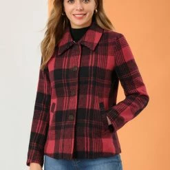 Allegra K Women's Winter Detachable Collared Button Pockets Check Plaid Coat 12 Allegra K Women's Winter Detachable Collared Button Pockets Check Plaid Coat