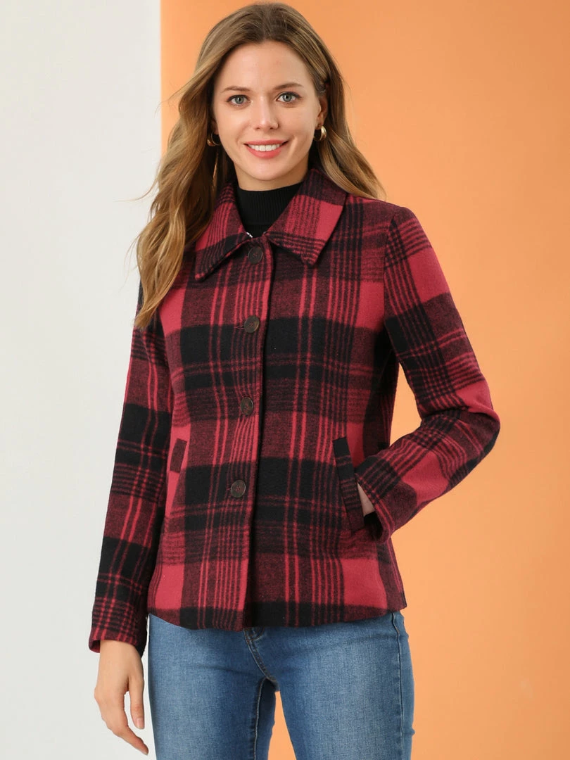 Allegra K Women's Winter Detachable Collared Button Pockets Check Plaid Coat 6 Allegra K Women's Winter Detachable Collared Button Pockets Check Plaid Coat