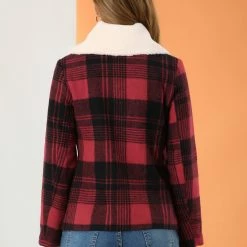 Allegra K Women's Winter Detachable Collared Button Pockets Check Plaid Coat 14 Allegra K Women's Winter Detachable Collared Button Pockets Check Plaid Coat