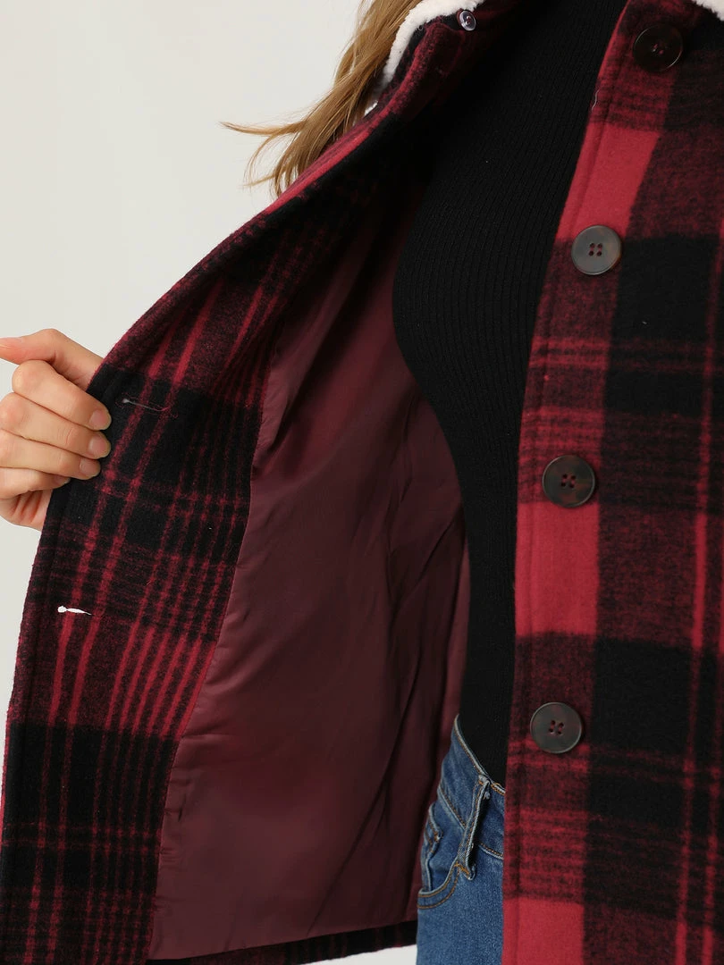 Allegra K Women's Winter Detachable Collared Button Pockets Check Plaid Coat 9 Allegra K Women's Winter Detachable Collared Button Pockets Check Plaid Coat