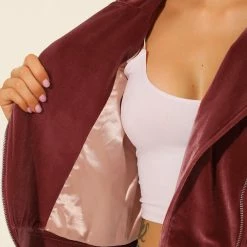 Allegra K Women's Velvet Zipper Lapel Collar Moto Biker Jacket 15 Allegra K Women's Velvet Zipper Lapel Collar Moto Biker Jacket