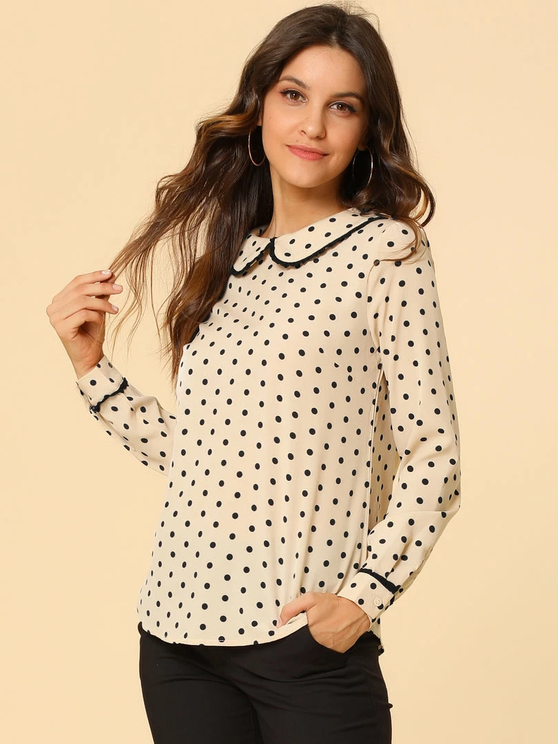 Allegra K Ruffle Peter Pan Collar Long Sleeve Sweet Casual Blouse 40 Allegra K Ruffle Peter Pan Collar Long Sleeve Sweet Casual Blouse