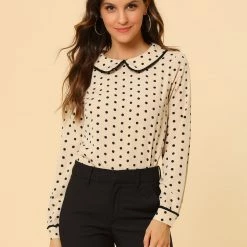 Allegra K Ruffle Peter Pan Collar Long Sleeve Sweet Casual Blouse 112 Allegra K Ruffle Peter Pan Collar Long Sleeve Sweet Casual Blouse