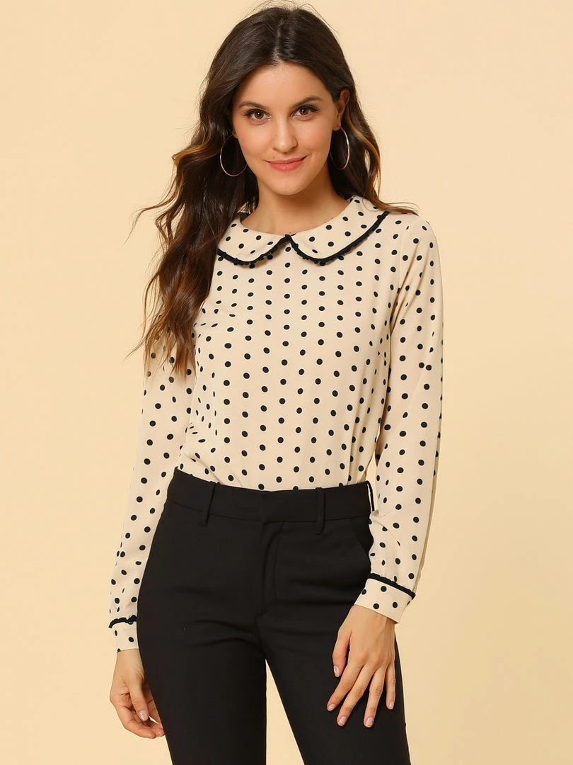 Allegra K Ruffle Peter Pan Collar Long Sleeve Sweet Casual Blouse 41 Allegra K Ruffle Peter Pan Collar Long Sleeve Sweet Casual Blouse