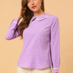 Allegra K Ruffle Peter Pan Collar Long Sleeve Sweet Casual Blouse 135 Allegra K Ruffle Peter Pan Collar Long Sleeve Sweet Casual Blouse