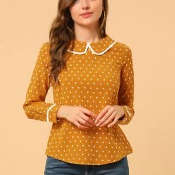 Allegra K Ruffle Peter Pan Collar Long Sleeve Sweet Casual Blouse 129 Allegra K Ruffle Peter Pan Collar Long Sleeve Sweet Casual Blouse