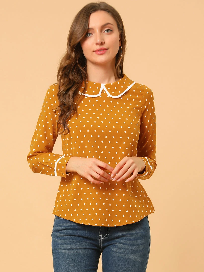 Allegra K Ruffle Peter Pan Collar Long Sleeve Sweet Casual Blouse 58 Allegra K Ruffle Peter Pan Collar Long Sleeve Sweet Casual Blouse