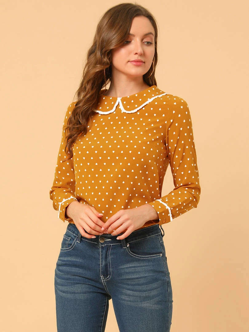 Allegra K Ruffle Peter Pan Collar Long Sleeve Sweet Casual Blouse 59 Allegra K Ruffle Peter Pan Collar Long Sleeve Sweet Casual Blouse