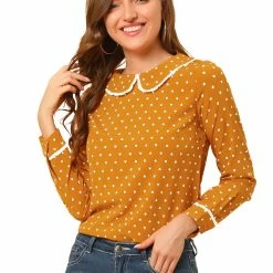 Allegra K Ruffle Peter Pan Collar Long Sleeve Sweet Casual Blouse 128 Allegra K Ruffle Peter Pan Collar Long Sleeve Sweet Casual Blouse