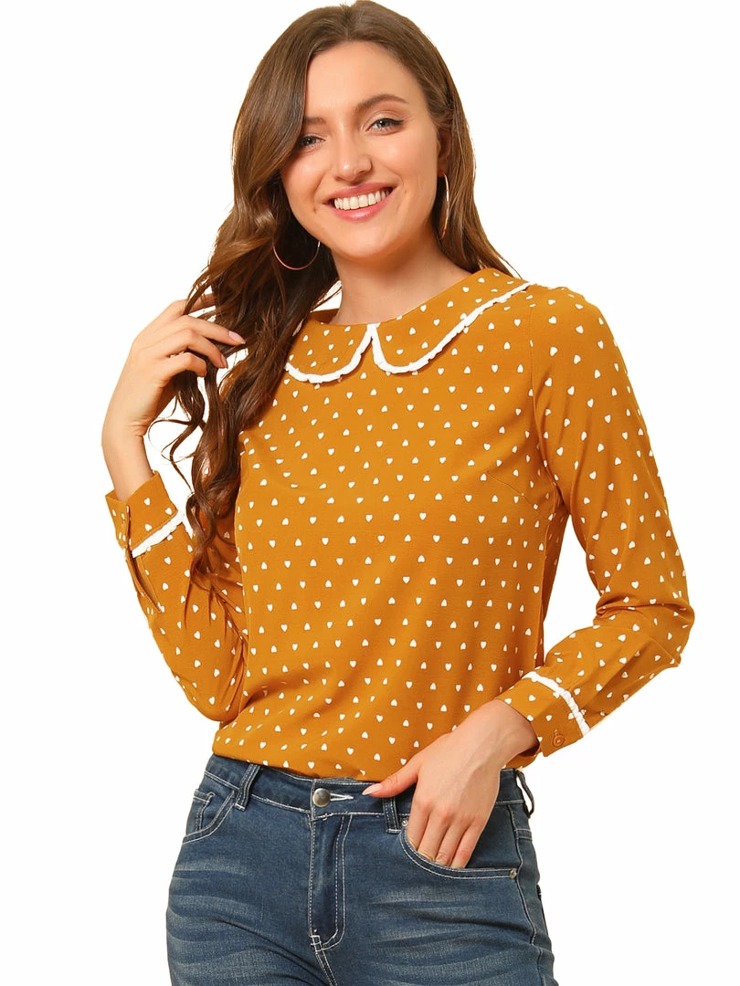 Allegra K Ruffle Peter Pan Collar Long Sleeve Sweet Casual Blouse 57 Allegra K Ruffle Peter Pan Collar Long Sleeve Sweet Casual Blouse