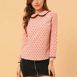 Allegra K Ruffle Peter Pan Collar Long Sleeve Sweet Casual Blouse 142 Allegra K Ruffle Peter Pan Collar Long Sleeve Sweet Casual Blouse