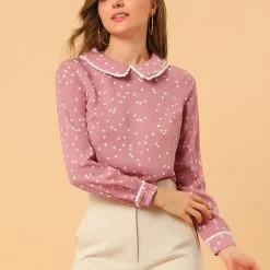 Allegra K Ruffle Peter Pan Collar Long Sleeve Sweet Casual Blouse 117 Allegra K Ruffle Peter Pan Collar Long Sleeve Sweet Casual Blouse