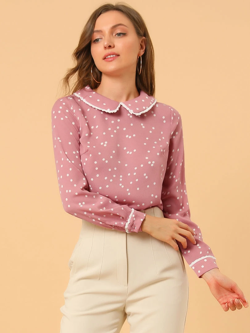 Allegra K Ruffle Peter Pan Collar Long Sleeve Sweet Casual Blouse 46 Allegra K Ruffle Peter Pan Collar Long Sleeve Sweet Casual Blouse