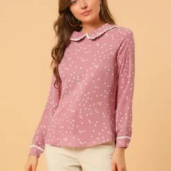 Allegra K Ruffle Peter Pan Collar Long Sleeve Sweet Casual Blouse 118 Allegra K Ruffle Peter Pan Collar Long Sleeve Sweet Casual Blouse