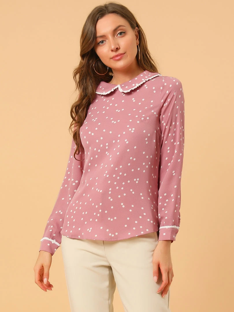 Allegra K Ruffle Peter Pan Collar Long Sleeve Sweet Casual Blouse 47 Allegra K Ruffle Peter Pan Collar Long Sleeve Sweet Casual Blouse