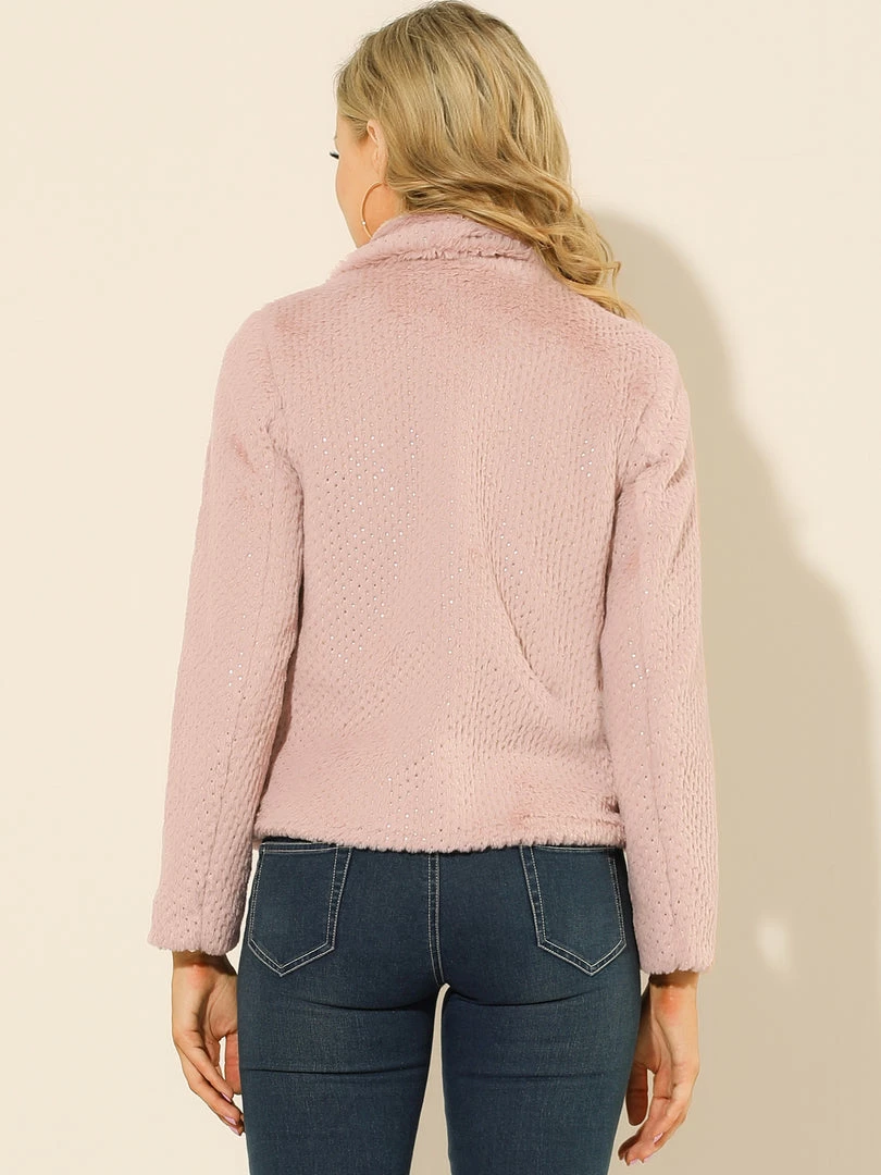 Allegra K Women's Glittery Faux Fur Coat Notched Lapel Short Fluffy Jacket 8 Allegra K Women's Glittery Faux Fur Coat Notched Lapel Short Fluffy Jacket