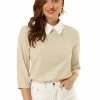 Allegra K Women 3/4 Sleeves Contrast Collar Blouse Tops 2 Allegra K Women 3/4 Sleeves Contrast Collar Blouse Tops